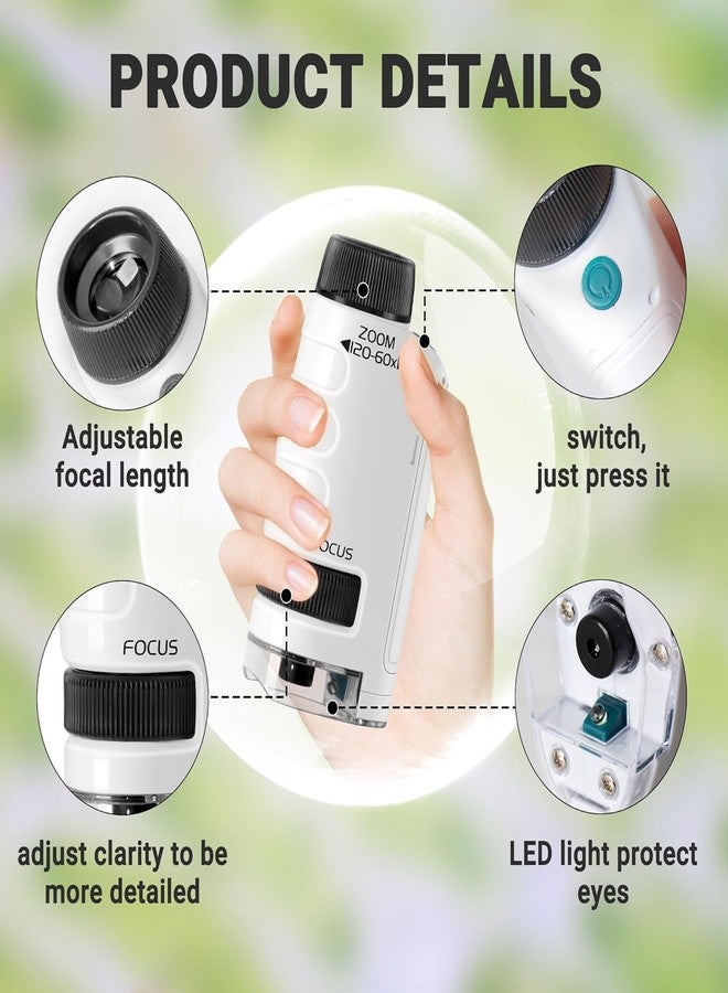 Tobo مجهر توبو المحمول، مجموعة تجارب علمية، مجهر يدوي بتكبير من 60x إلى 120x وإضاءة LED، مجهر صغير مثالي للتعليم واستكشاف العالم TD-1459IM - Image 4